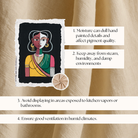 Wall art displayed in a dry, well-ventilated room away from humidity and steam exposure.