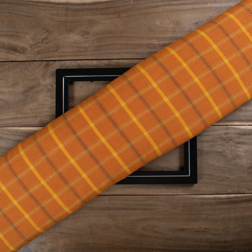 CHECK BROWN PURE COTTON 105 GSM HANDWOVEN FABRIC 153