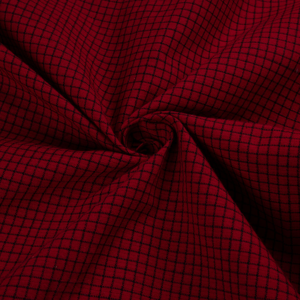 Check Red Black Pure Cotton 110 GSM Handwoven Fabric