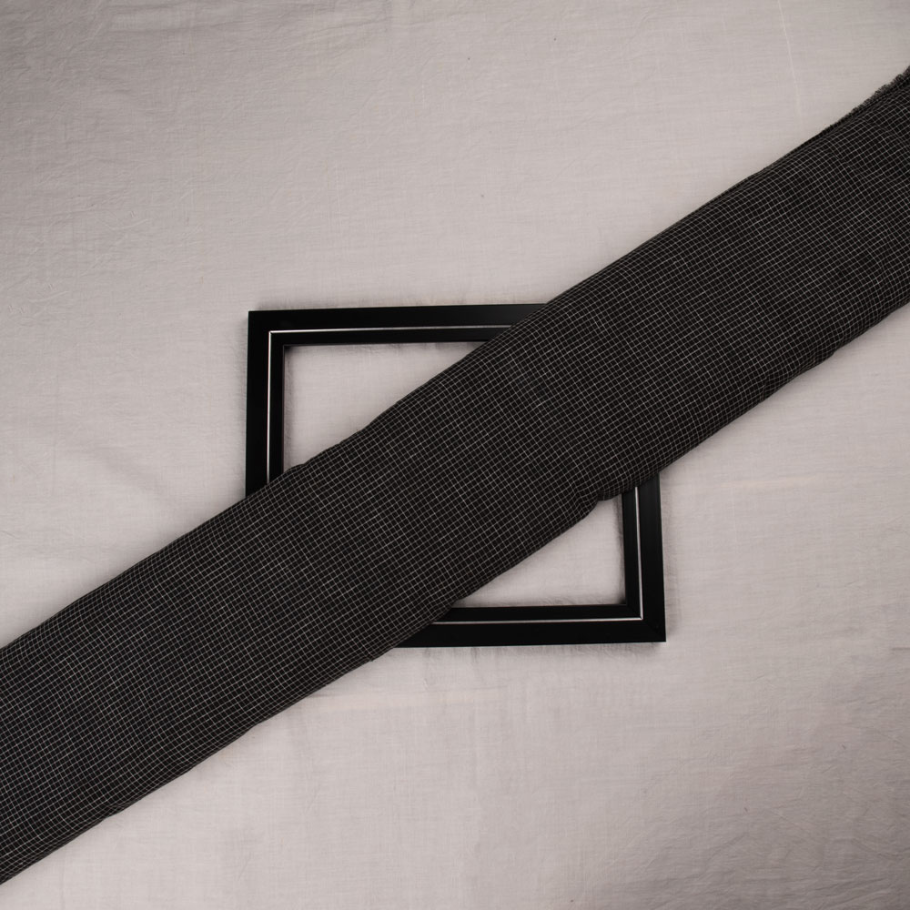 Check Black Pure Cotton 70 GSM Handwoven Fabric