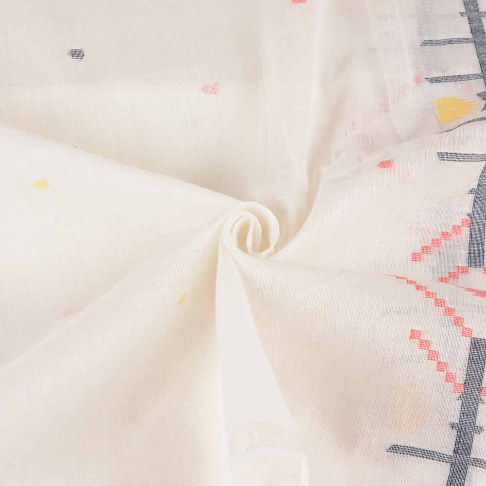 Geometric White Jamdani Handwoven Cotton 55 GSM Fabric