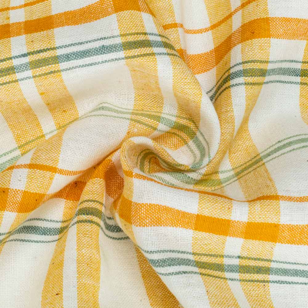 Check Yellow & White Pure Cotton 93 GSM Handwoven Fabric