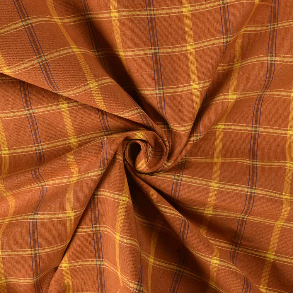 CHECK MUSTARD PURE COTTON 96 GSM HANDWOVEN FABRIC 494