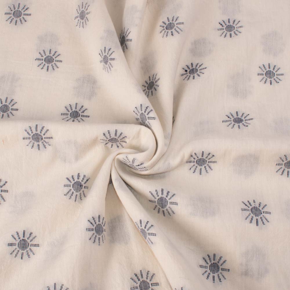Abstract Off White Jamdani Pure Cotton 100 GSM Handwoven Fabric