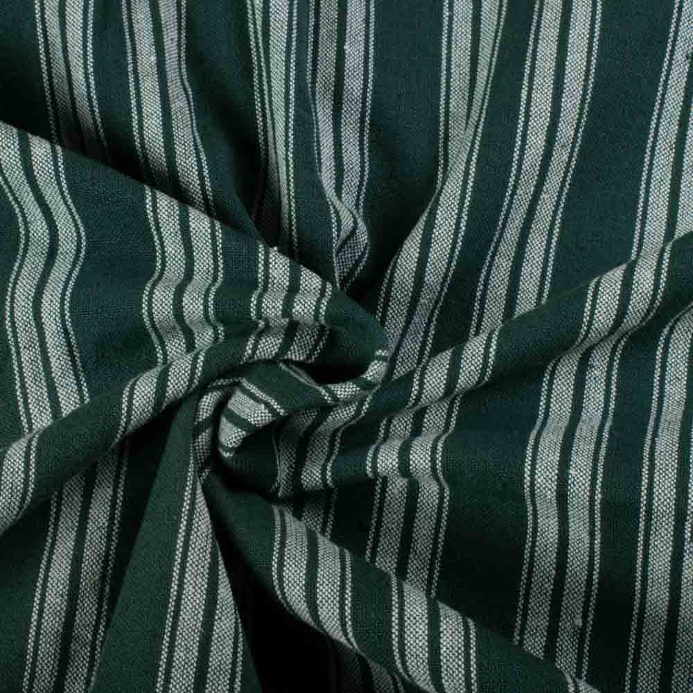 Stripe Green & White Pure Cotton 175 GSM Handwoven Fabric