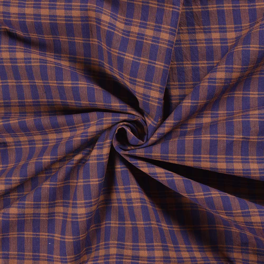 Check Blue & Brown Pure Cotton 103 GSM Handwoven Fabric