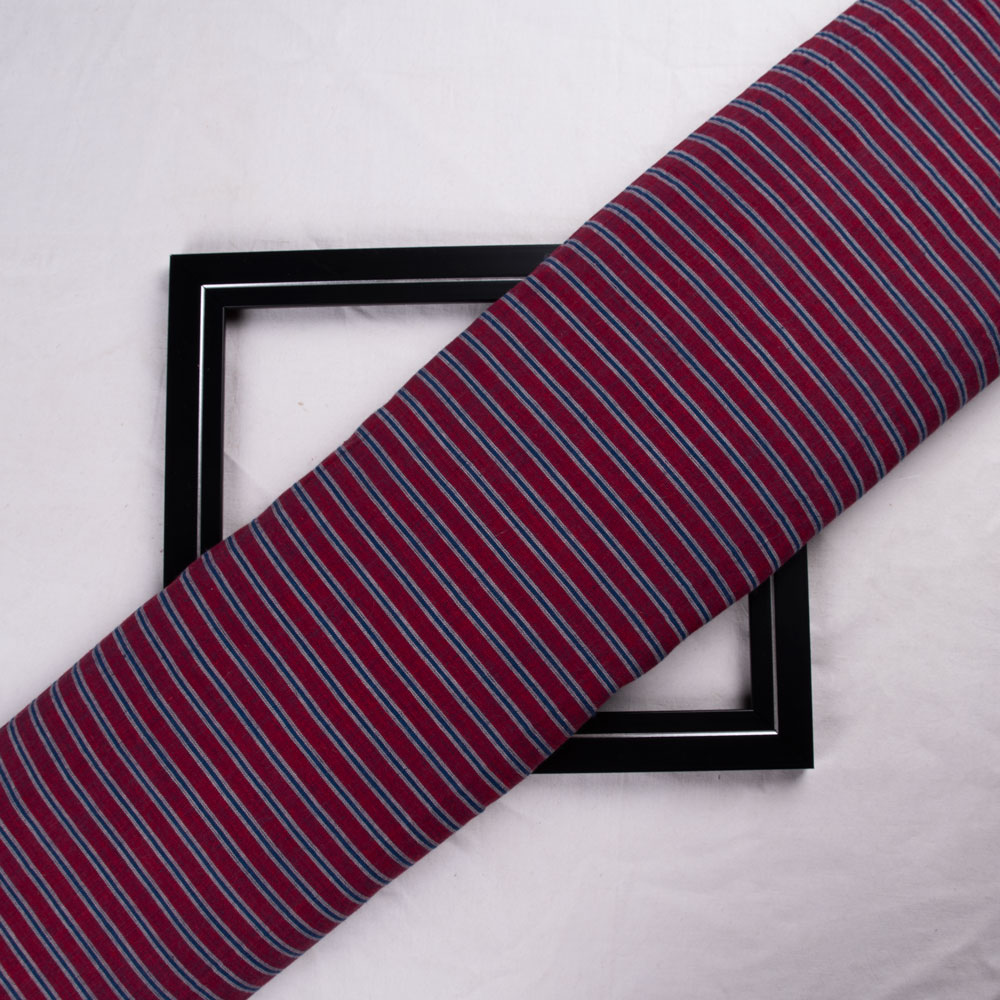 Stripe Red & Blue Pure Cotton 94 GSM Handwoven Fabric
