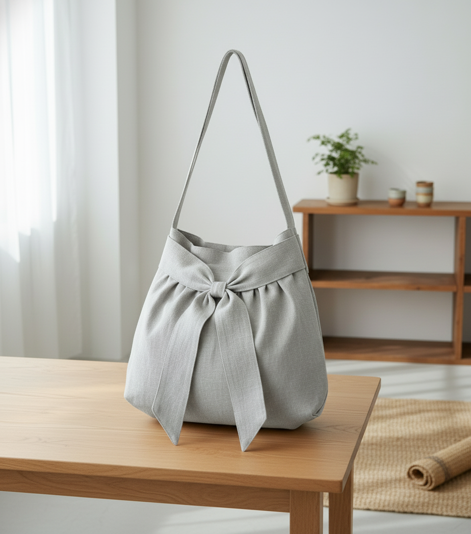 Gathered Tote Bag With Bow