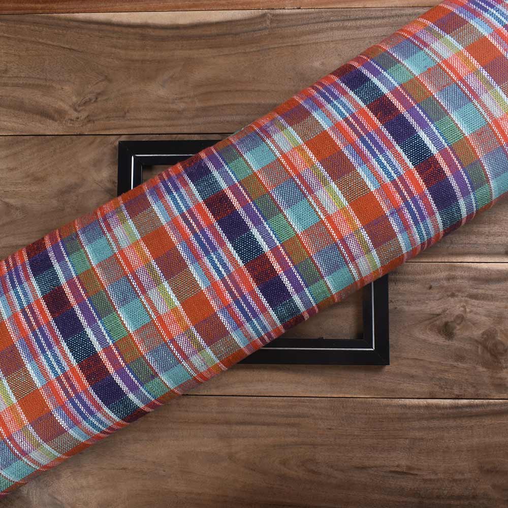 Check Multicolor Pure Khadi 260 GSM Handwoven Fabric