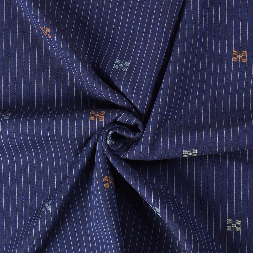 Geometric Stripe Blue Jamdani Pure Cotton 55 GSM Fabric
