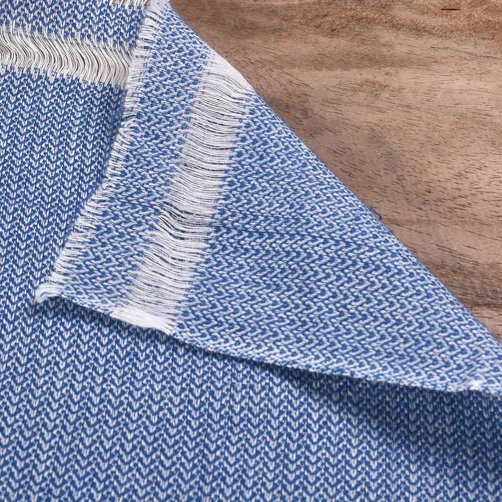 Herringbone Blue 100 gsm pure cotton handwoven fabric