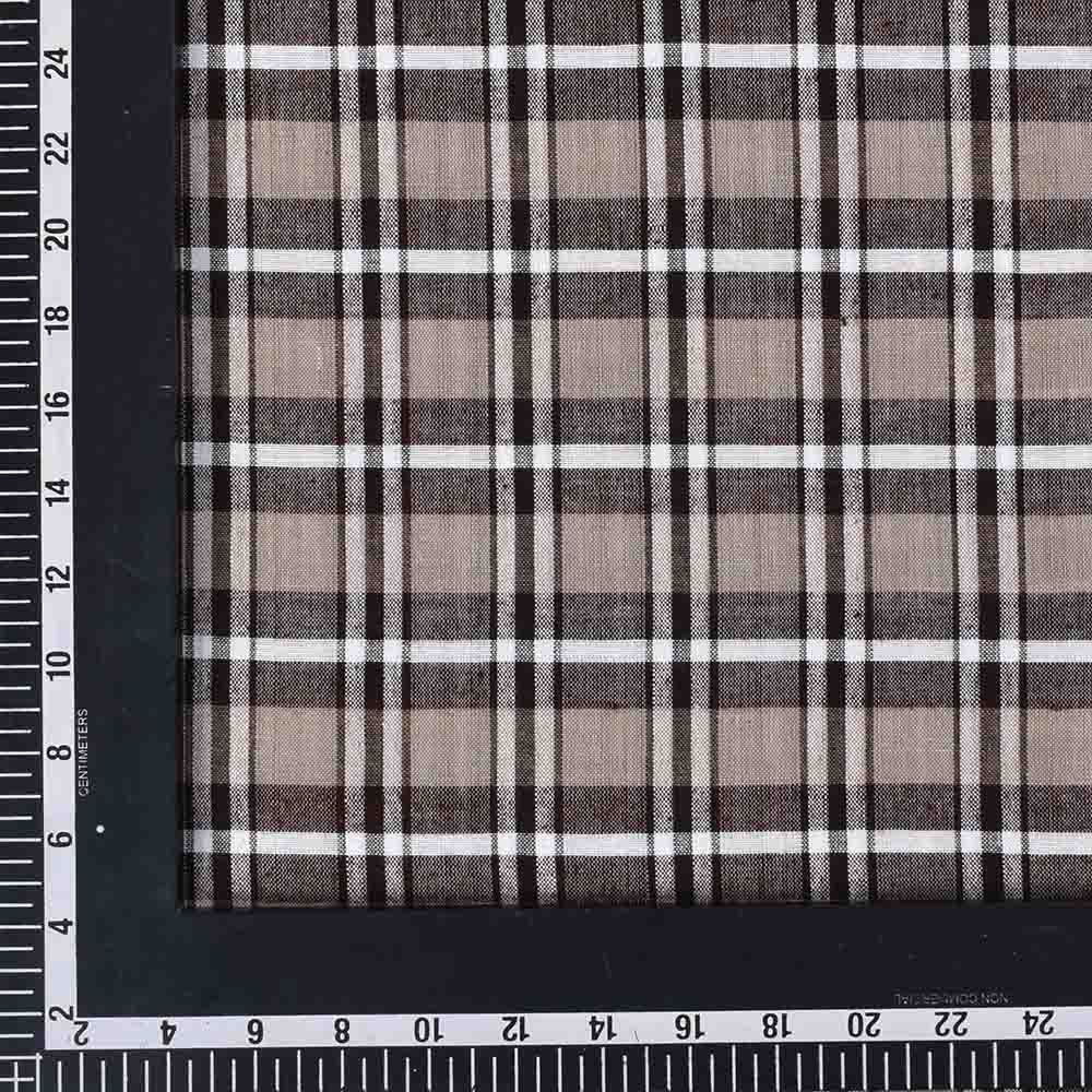 CHECK WHITE BROWN KHADI COTTON 115 GSM HANDWOVEN FABRIC