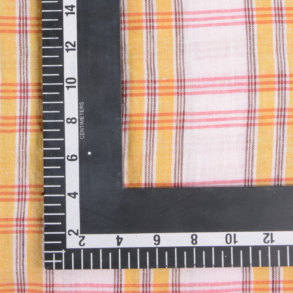 CHECK WHITE YELLOW & RED PURE COTTON 97 GSM HANDWOVEN FABRIC