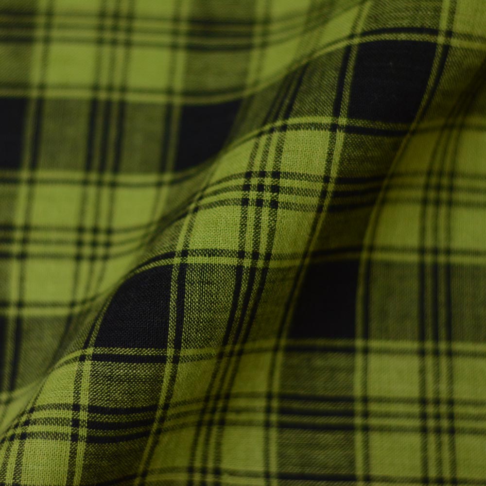 Check Green & Black Pure Cotton 91 GSM Handwoven Fabric