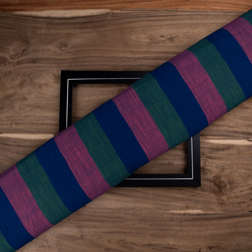 Stripe Multicolour Pure Cotton 97 GSM Handwoven Fabric 206