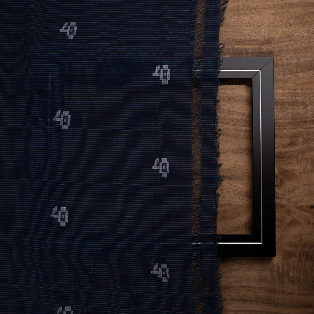 GEOMETRIC STRIPE NAVY JAMDANI PURE COTTON 55 GSM HANDWOVEN FABRIC