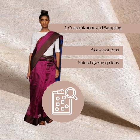 Tussar silk fabric samples showing different weaves, weights, and natural dye variations