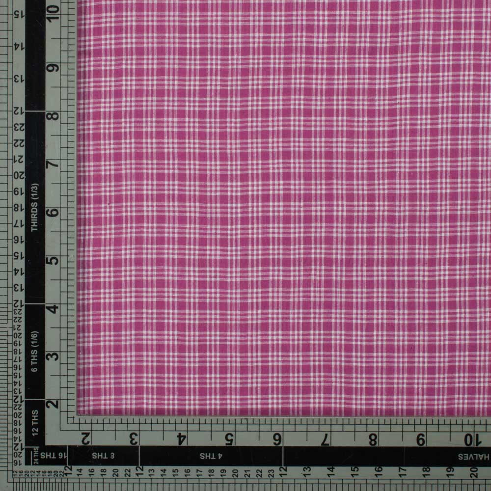 CHECK PINK & WHITE PURE COTTON 65 GSM HANDWOVEN FABRIC