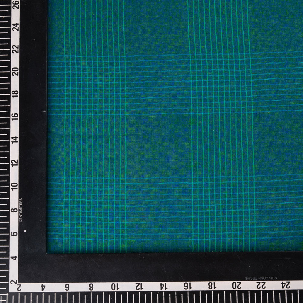 CHECK TEAL GREEN PURE COTTON 90 GSM HANDWOVEN FABRIC