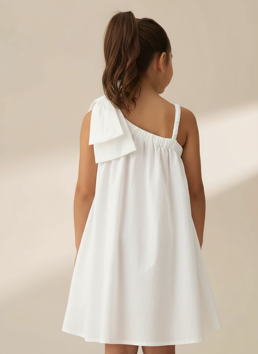 One Shoulder Bow Ruffled Dress