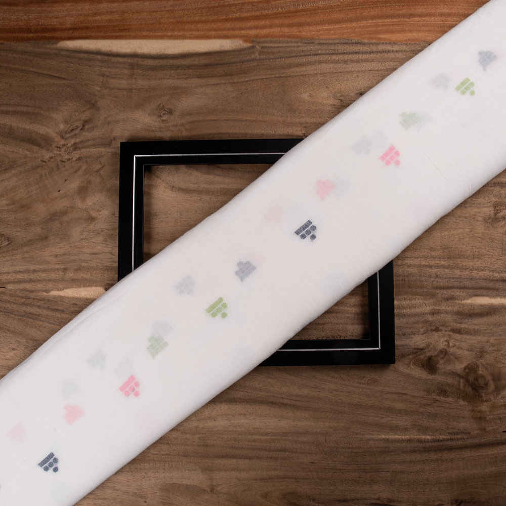 Geometric White Jamdani Pure Cotton 55 GSM Handwoven Fabric