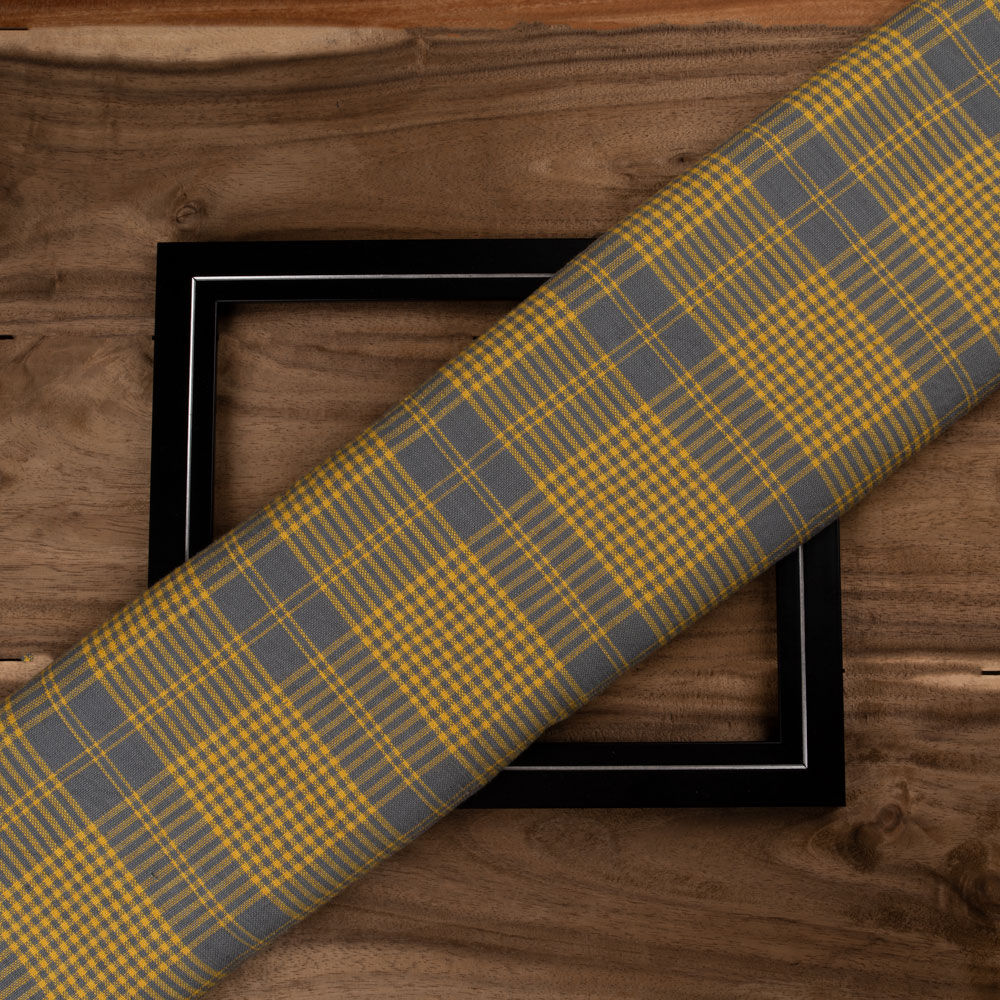 Check Yellow & Grey Pure Khadi 184 GSM Handspun & Handwoven Fabric