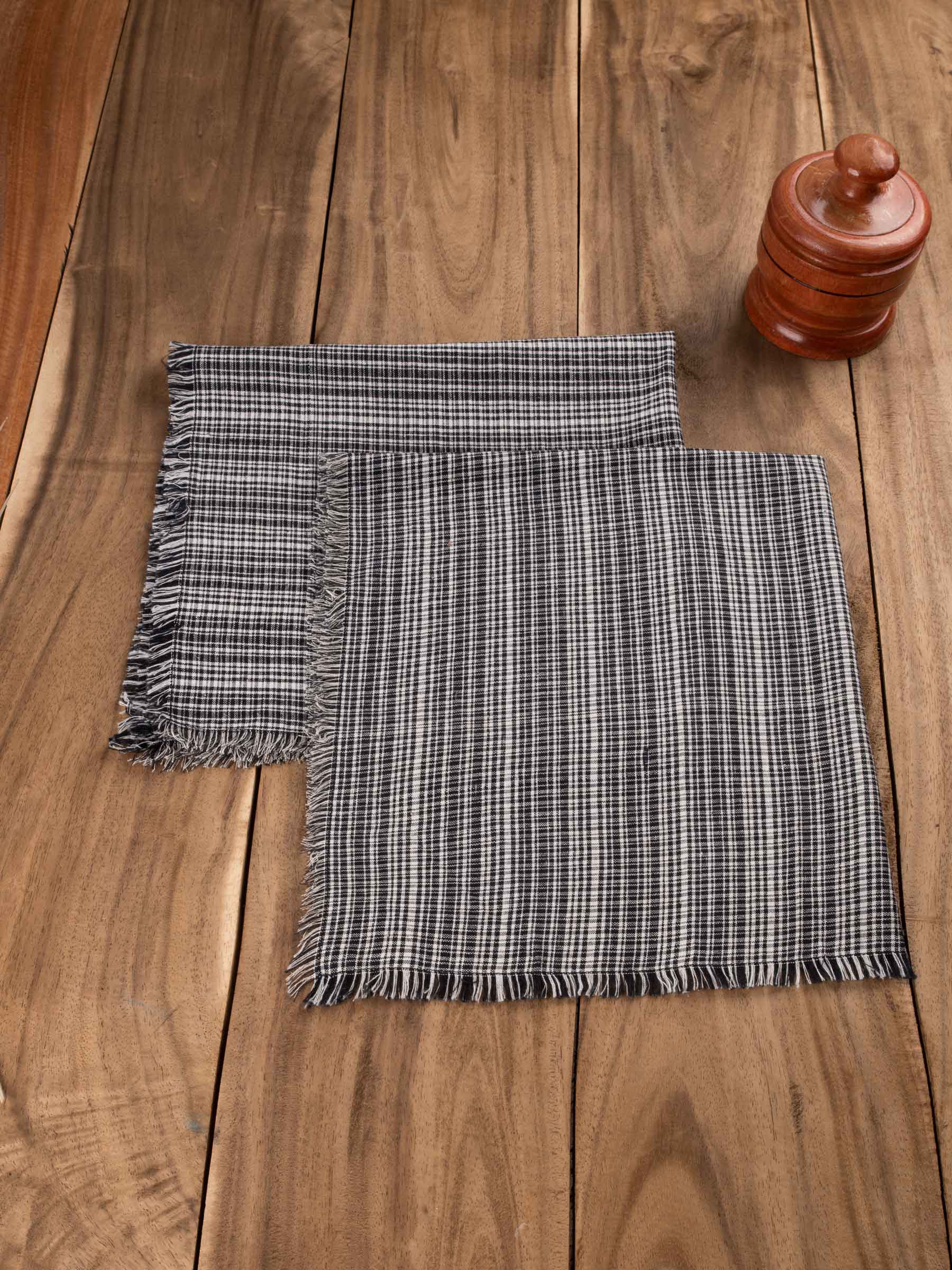 Check Black & White Handwoven Khadi Cotton Table Napkin