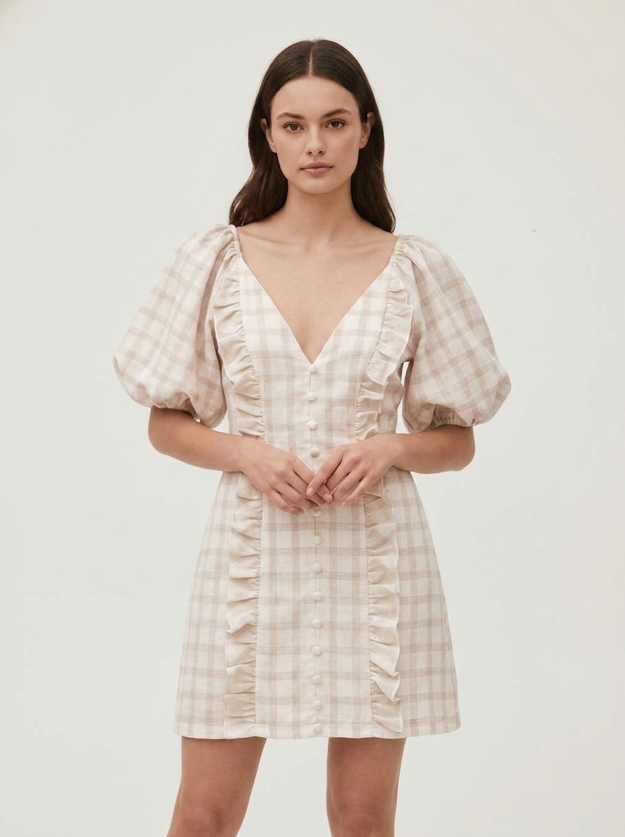 Buttoned & Ruffled Short Buttoned Dress