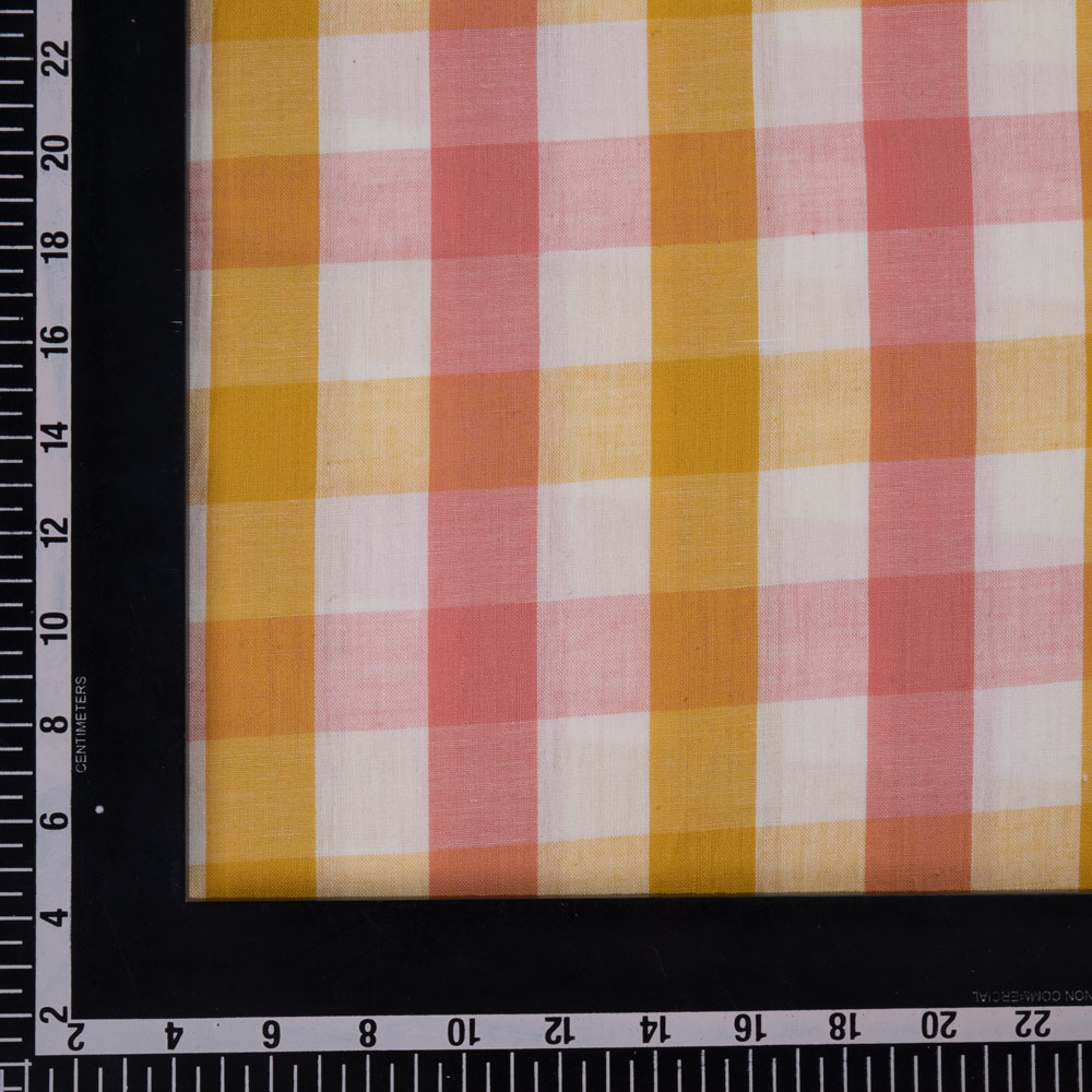 CHECK ORANGE & PINK PURE COTTON 92 GSM HANDWOVEN FABRIC