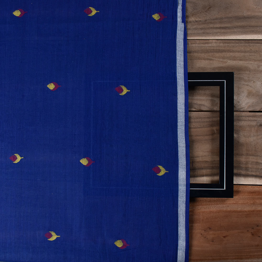 GEOMETRIC BLUE JAMDANI PURE COTTON 60 GSM HANDWOVEN FABRIC 239