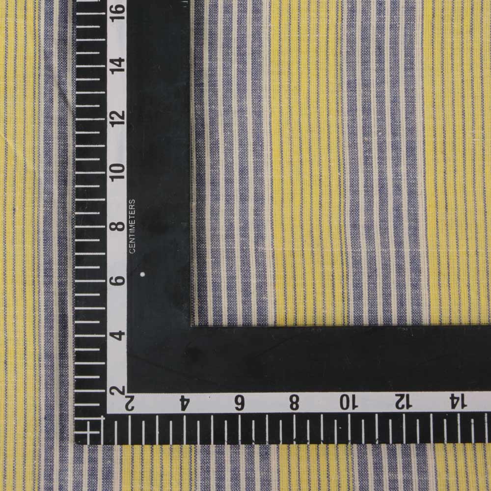 STRIPE YELLOW & GREY PURE COTTON 92 GSM HANDWOVEN FABRIC