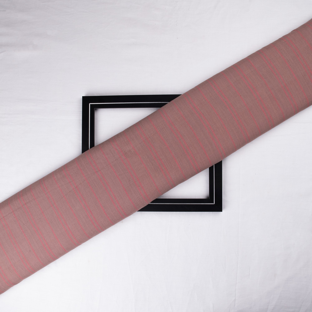 Stripe Brown Pure Cotton 56 GSM Handwoven Fabric