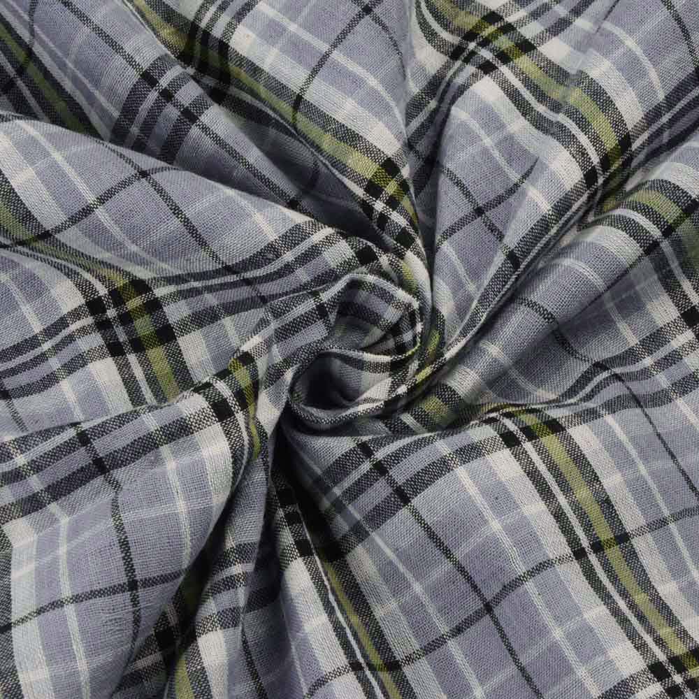 Check Grey & Black Pure Cotton 90 GSM Handwoven Fabric