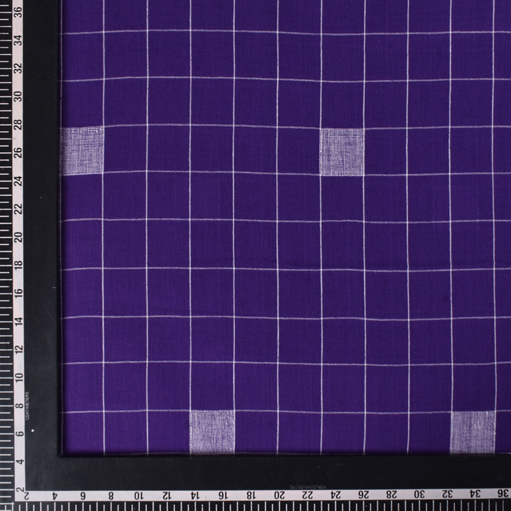 CHECK PURPLE WHITE JAMDANI PURE COTTON 72 GSM HANDWOVEN FABRIC