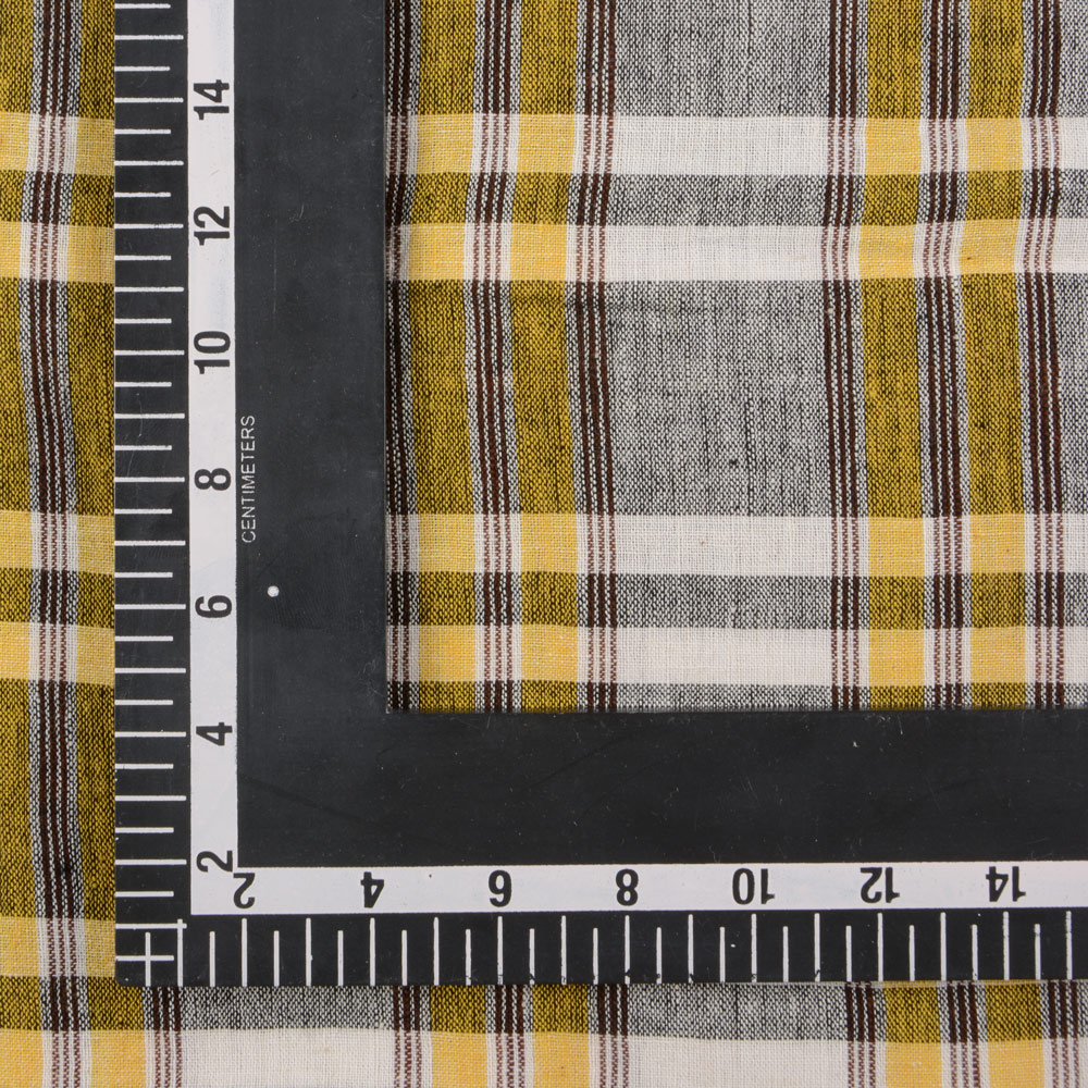 CHECK GREY & YELLOW PURE COTTON 92 GSM HANDWOVEN FABRIC