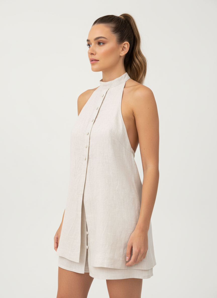 Buttoned Shorts & Long Top Co-ord Set