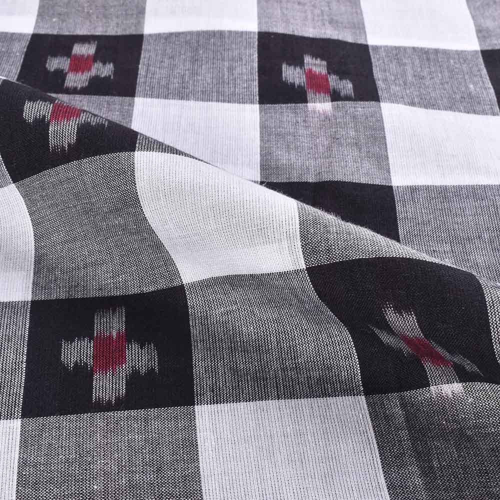 BLACK WHITE IKKAT PURE COTTON 80 GSM HANDWOVEN FABRIC