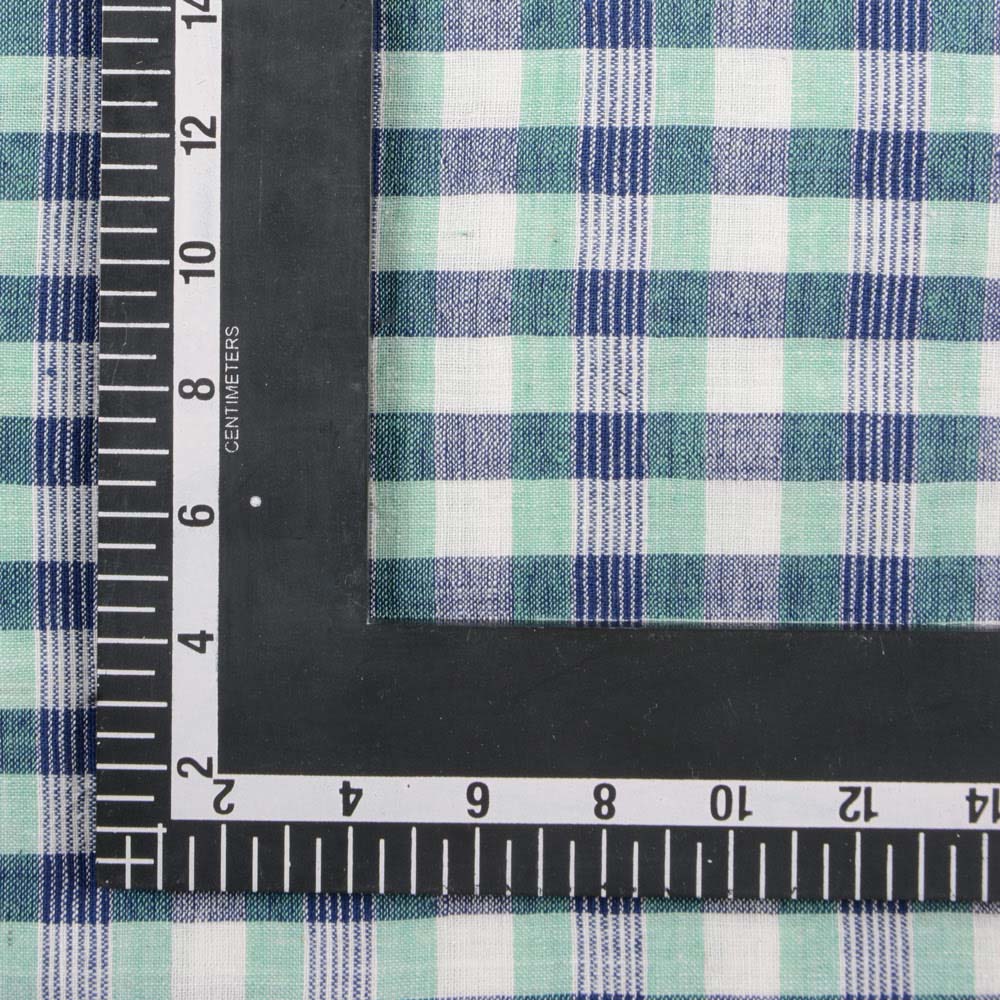CHECK BLUE GREEN KHADI FABRIC - 113 GSM HANDSPUN & HANDWOVEN