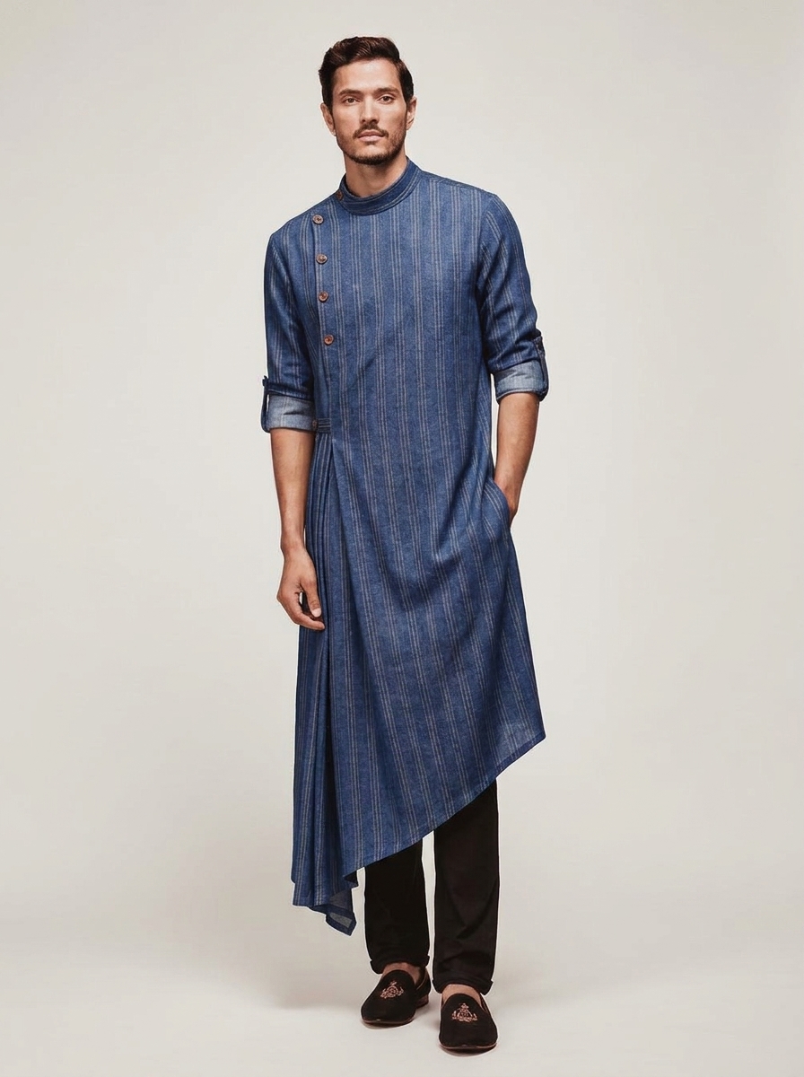 Draped Pleated Asymmetric Men's Kurta