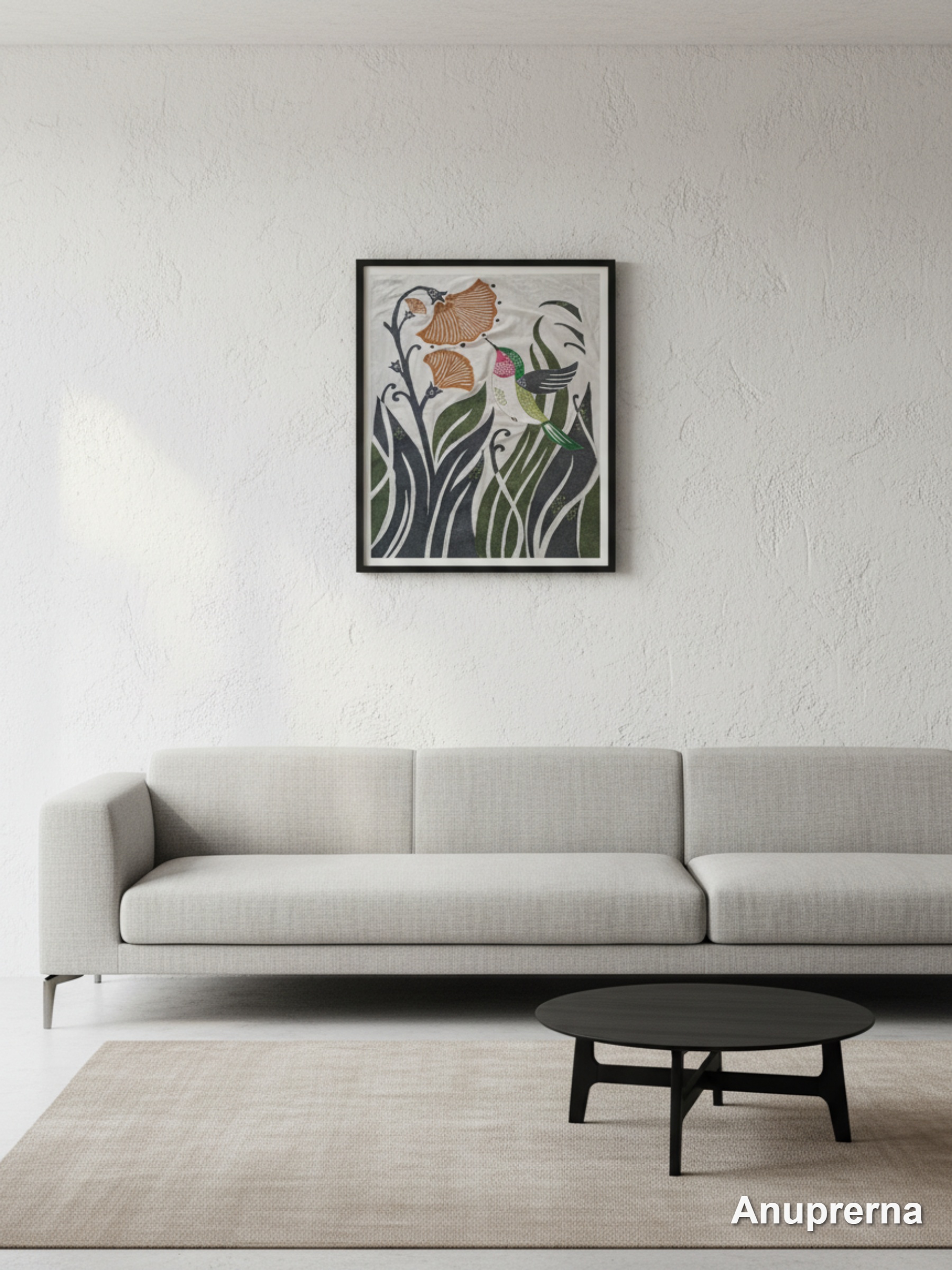 Hummingbird & Flowers Kantha Wall Art Decor