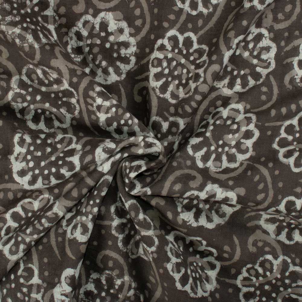 Natural Catechu Dyed With White Block Print 103 GSM Pure Organic Khadi Handwoven fabric