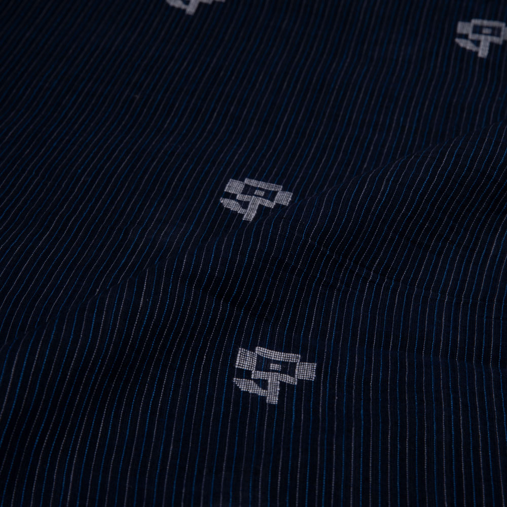 GEOMETRIC STRIPE NAVY JAMDANI PURE COTTON 55 GSM HANDWOVEN FABRIC