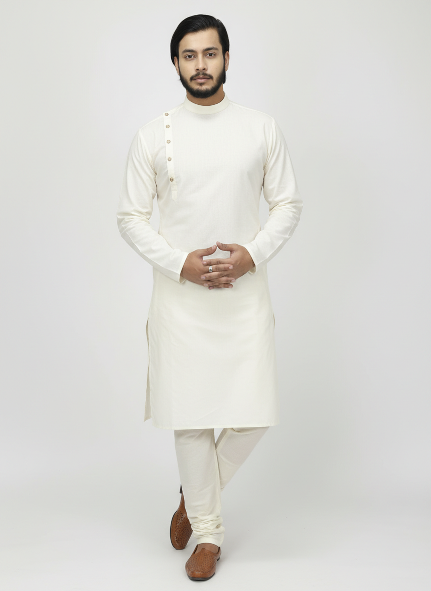 Asymmetric Buttons Bengali Kurta