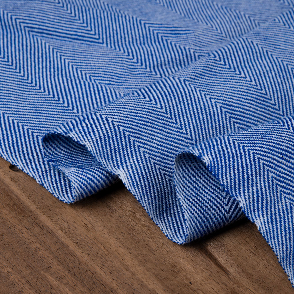 Herringbone Tweed Blue Pure Wool 220 Handwoven Fabric