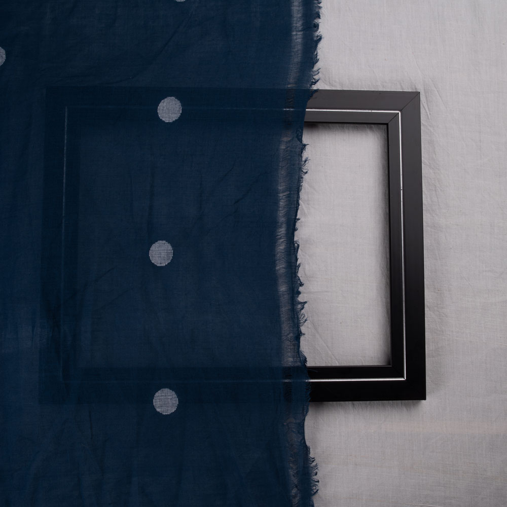GEOMETRIC NAVY JAMDANI PURE COTTON 57 GSM HANDWOVEN FABRIC