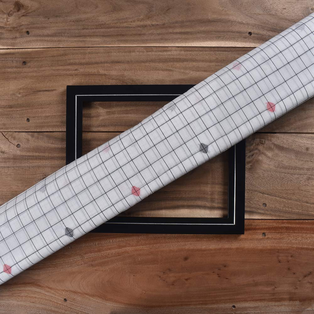 Geometric Check White & Black Jamdani Pure Cotton 52 GSM Handwoven Fabric