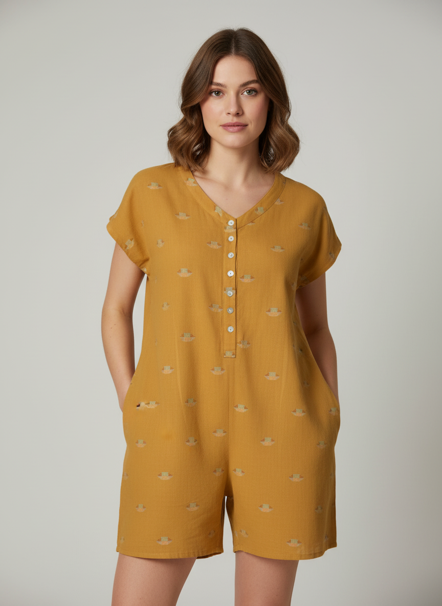 Mustard Handwoven Jamdani Romper