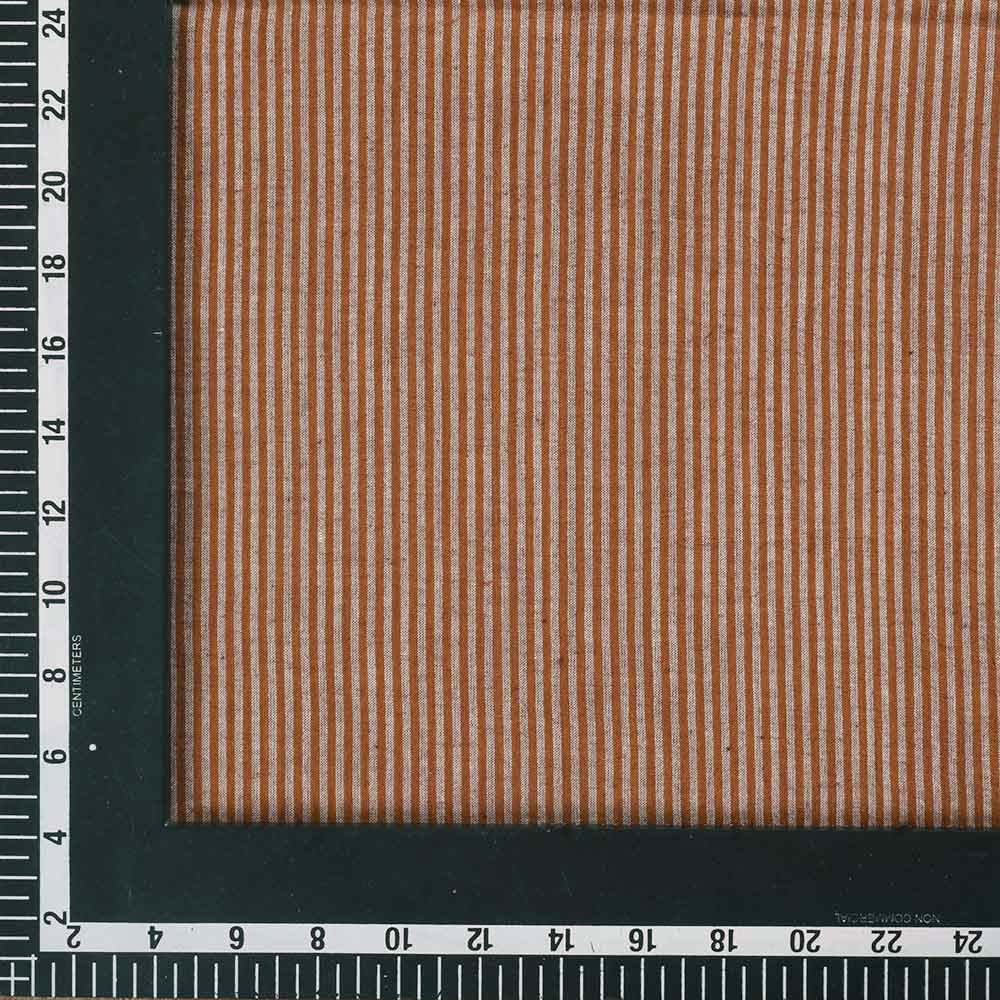 STRIPE BROWN PURE COTTON 69 GSM HANDWOVEN FABRIC