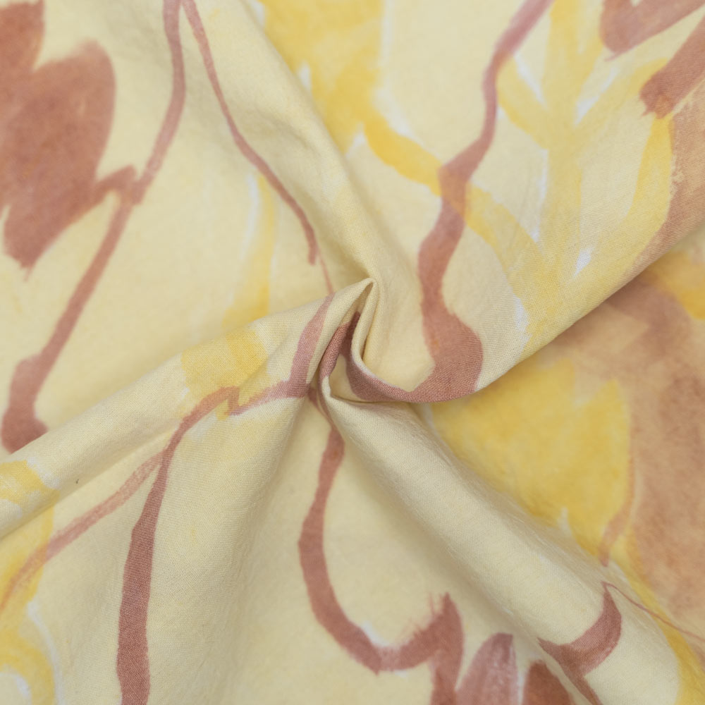 Abstract Yellow Screenprinted Pure Cotton 135 GSM Handwoven Fabric