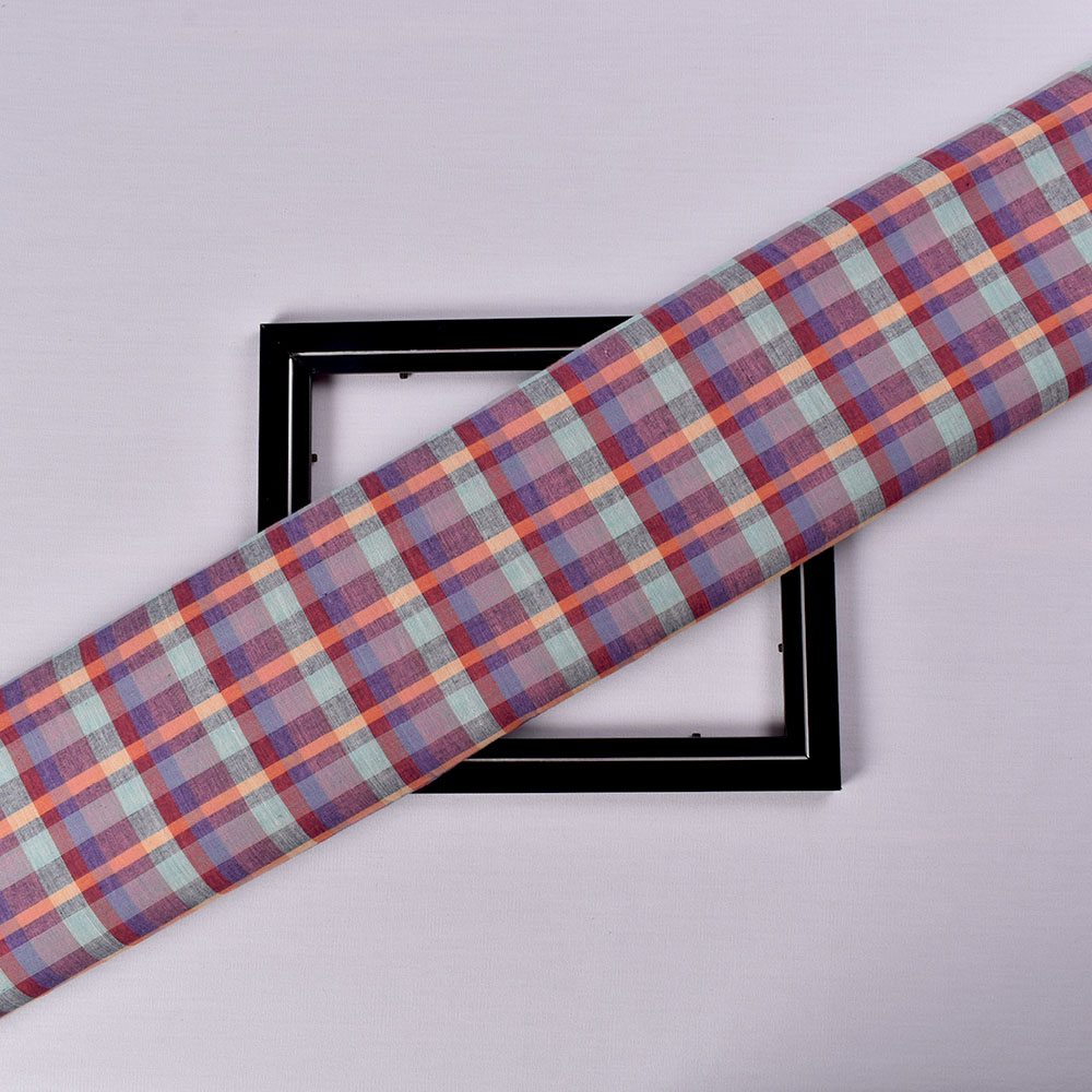 Check Multicolor Pure Cotton 93 GSM Handwoven Fabric 583